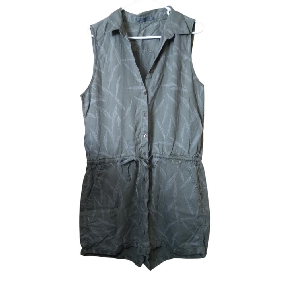 Prana Women's Large Weekend Escape Romper Sleeveless Olive Botanical Beach